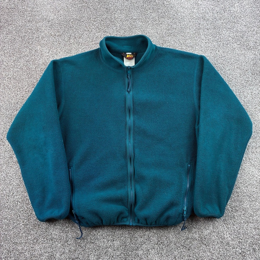 Vintage REI Fleece Jacket Mens Large Teal Full Zip Mock Neck Gorpcore Hiking